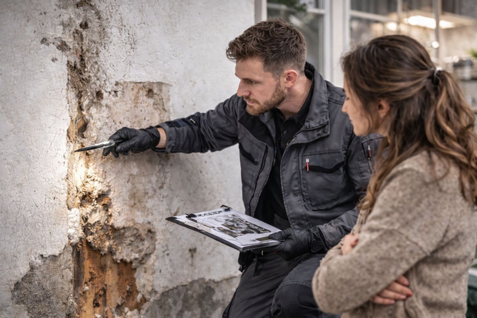 Kammerjäger Hartmann bei der Schädlingsbegutachtung vor Ort