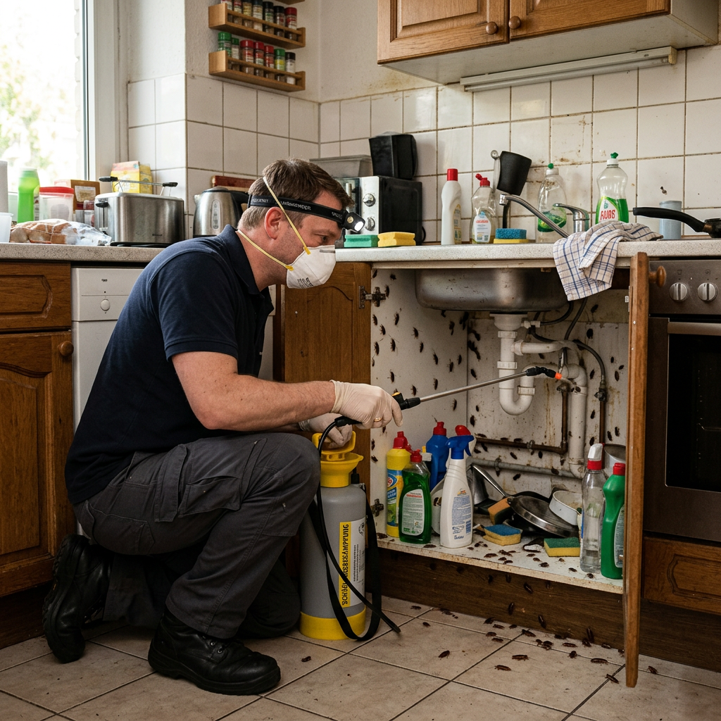 Kakerlakenbefall in Berliner Küche – typische Verstecke unter Spüle – Kammerjäger Hartmann